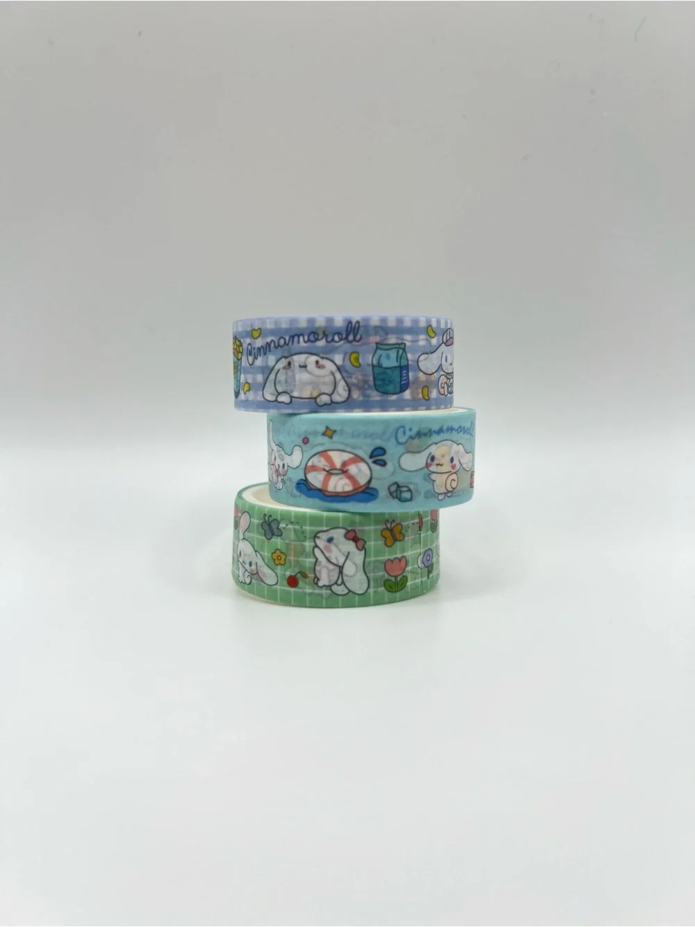 Three Sanrio Cinnamoroll Decorative Washi Tape Set - Blue, Green, Lavender